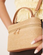 straw vanity case in neutral with detachable crossbody strap