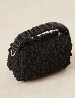 ruched handle textured grab bag with detachable chain crossbody strap in black