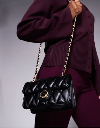 loubella crossbody bag with chain strap in black and gold