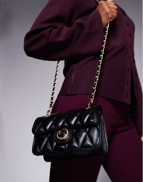 loubella crossbody bag with chain strap in black and gold