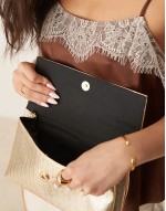 metallic foldover clutch in gold