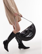 half moon leather large crossbody bag in black