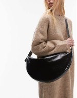 half moon leather large crossbody bag in black