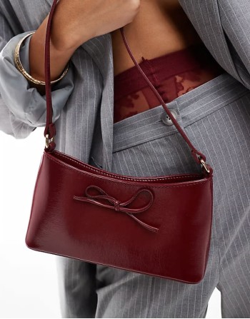 90s shoulder bag with bow in burgundy