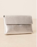 metallic foldover clutch in silver