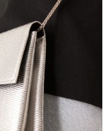 metallic foldover clutch in silver