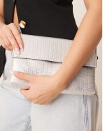 metallic foldover clutch in silver