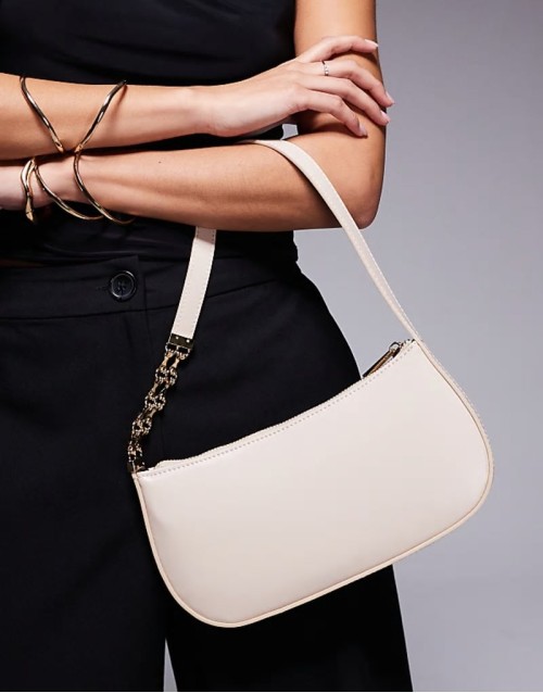 shoulder bag with chain link strap detail in stone