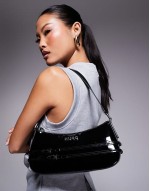 Christ patent shoulder bag in black with belt detailing