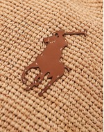 raffia tote bag with contrast pony player logo in brown