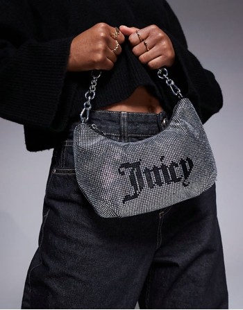 small diamante logo shoulder bag in black/silver