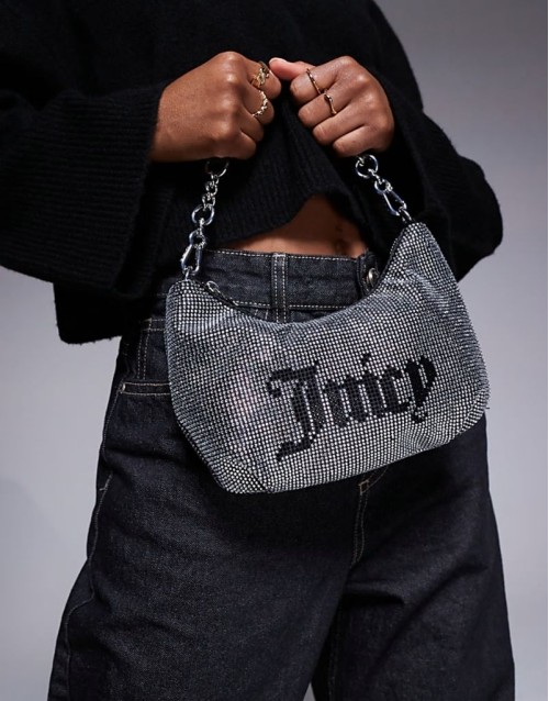 small diamante logo shoulder bag in black/silver