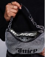 small diamante logo shoulder bag in black/silver