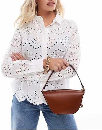 clean scoop shoulder bag with detachable ball charm in tan