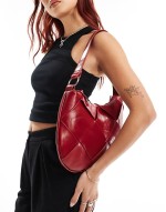 woven shoulder bag in burgundy