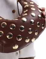 half moon studded shoulder bag in chocolate