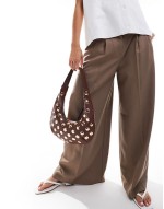 half moon studded shoulder bag in chocolate