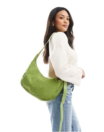 medium nylon crescent bag in green