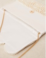 pearl and bead envelope clutch bag in white
