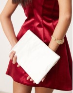 pearl and bead envelope clutch bag in white