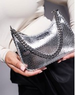metallic shoulder bag with chain detail in silver