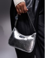 metallic shoulder bag with chain detail in silver