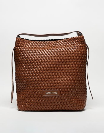Valentino shantel woven large slouch shoulder bag in tan