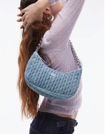 chain shoulder bag in rouched denim