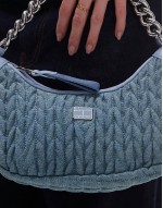 chain shoulder bag in rouched denim