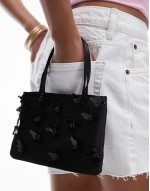embelished floral detail bag in black