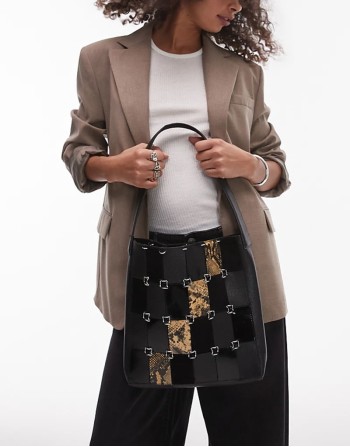 patch work leather bag in black