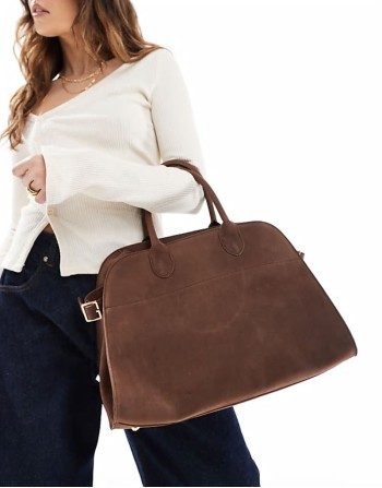 faux suede handheld large tote bag in brown