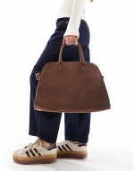 faux suede handheld large tote bag in brown