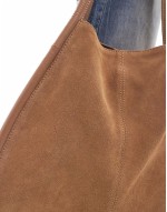 suede tote bag with tubular piping in tan