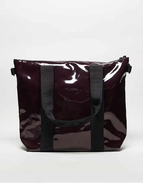 waterproof tote bag mini in burgundy shine exclusive to asos