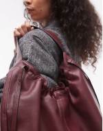 Lennox leather tote with ruche detail in burgundy