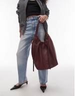 Lennox leather tote with ruche detail in burgundy