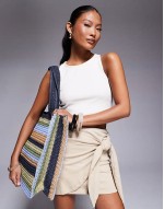 straw tote bag in multi stripe