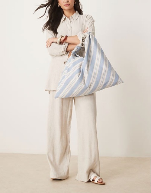 stripe trapeze tote bag in blue