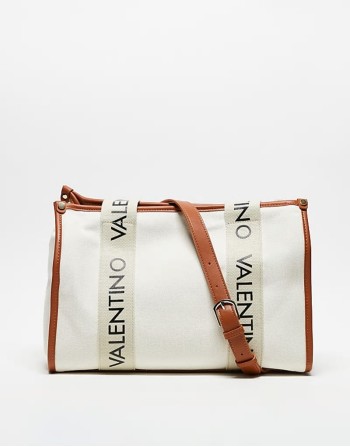 Valentino candle canvas logo tote bag in tan and cream