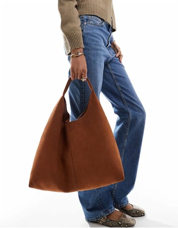 faux suede scoop tote bag in tan