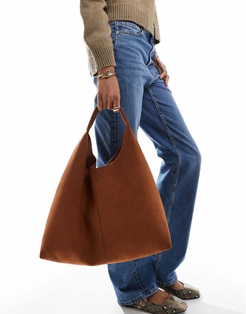 faux suede scoop tote bag in tan