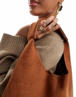 faux suede scoop tote bag in tan
