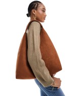 faux suede scoop tote bag in tan
