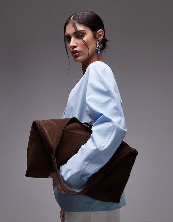 large suede leather tote bag in dark chocolate brown