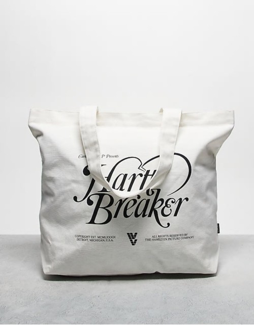 canvas graphic tote in white