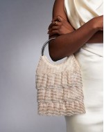 rhinestone ruffle grab bag in silver