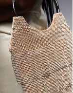 rhinestone ruffle grab bag in silver