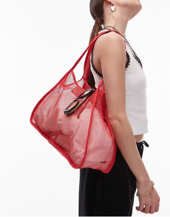 large mesh tote bag in red